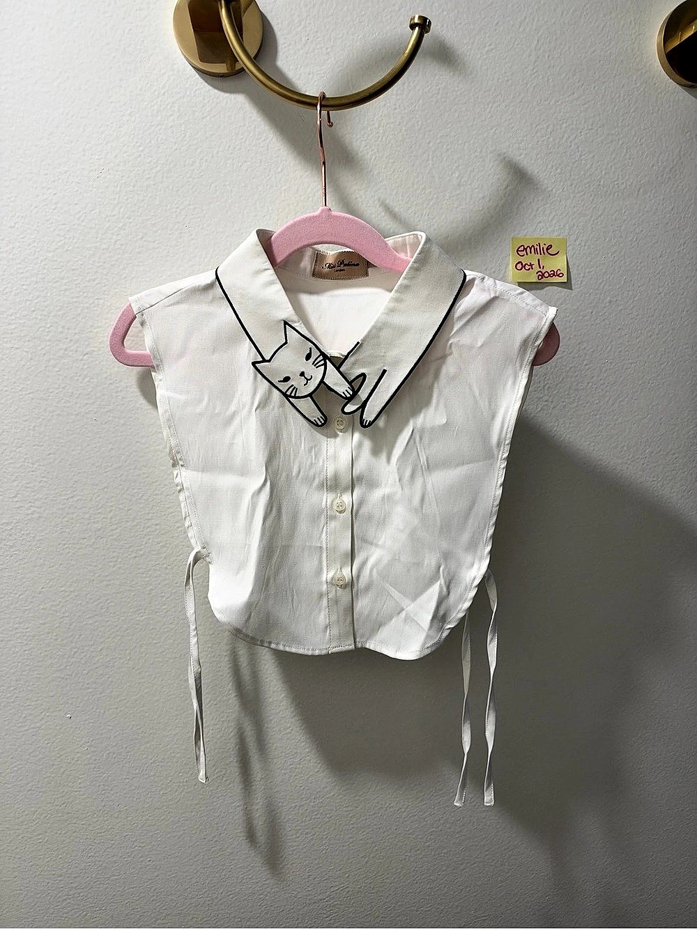 Miss Patina Love Cat Mock Shirt White Blouse Collar - One Size